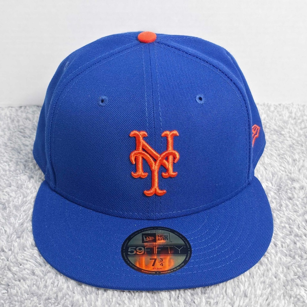 New Era 59Fifty New York Mets Size 7 3/4 Fitted Cap Hat Royal Blue Orange NWT